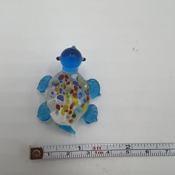MINIATURE Art GLASS Blue Turtle FIGURINE Multicolor Tiny Collectible - Picture 6 of 7